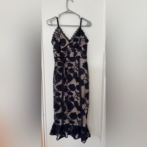 Lulu's Navy and Cream Floral Midi Dress
